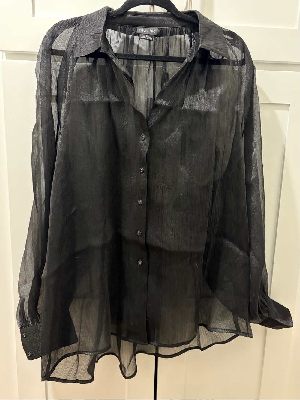 City Chic Black Sheer Button-Down Shirt